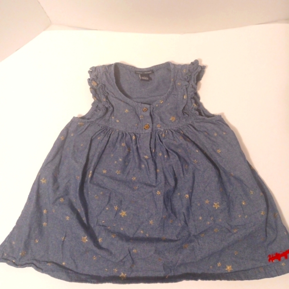 Little Girls Tommy Hilfiger Top Size 6 Blue and Gold Stars And Ruffle Sleeves